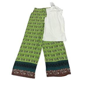 NWT Zara 2 Piece Outfit Set Mock Neck Sleeveless Top Boho Sheer Pants Size S